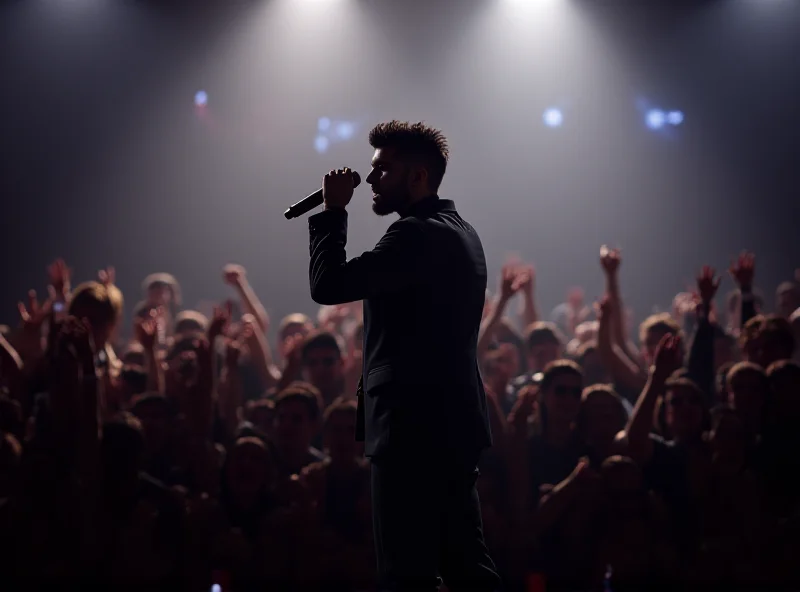 Gusttavo Lima singing on stage at a concert, crowd in background