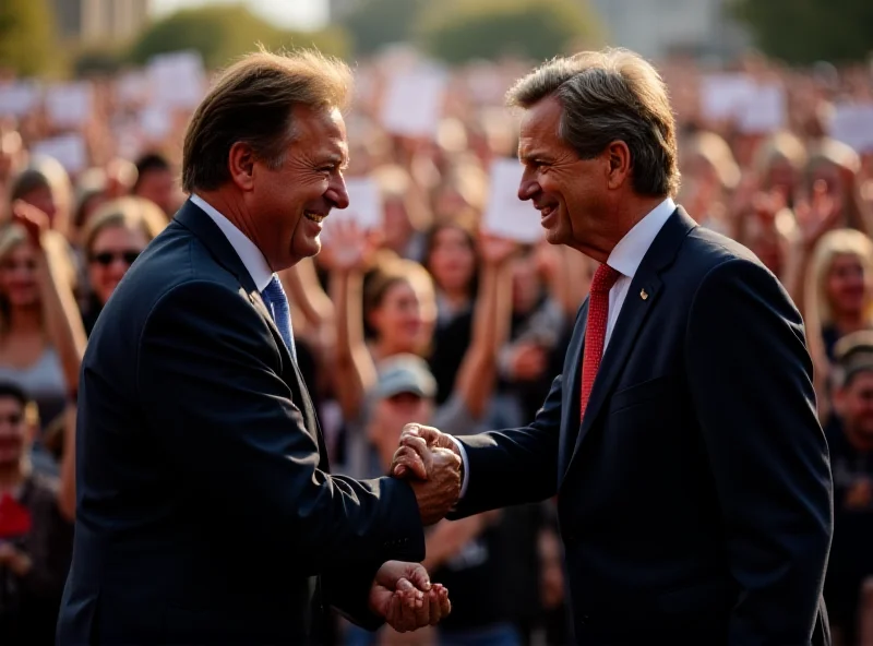 Governor Caiado and Gusttavo Lima shaking hands in front of a crowd