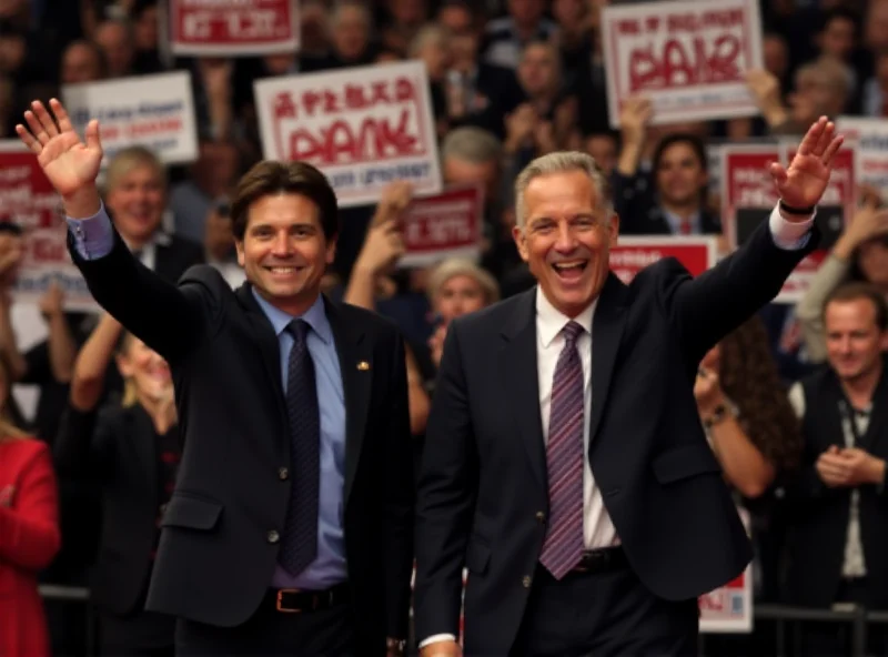 Governor Caiado and Gusttavo Lima standing together on a stage, waving to a crowd.