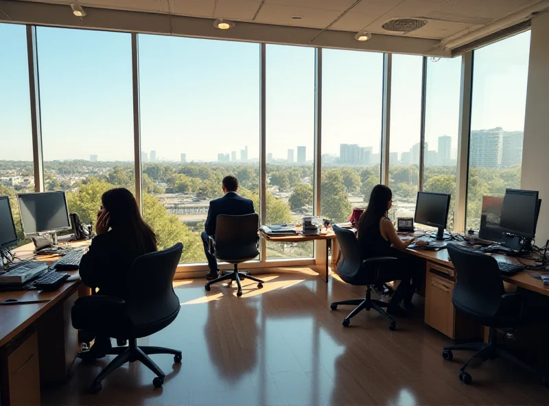 A bustling office scene in Sacramento, California, with state employees working at their desks. The image conveys a sense of activity and the return to normalcy in the workplace.