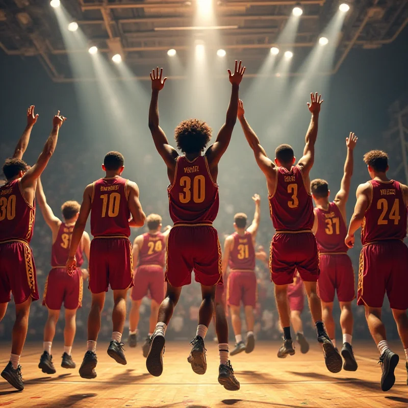 A group of high school basketball players celebrating