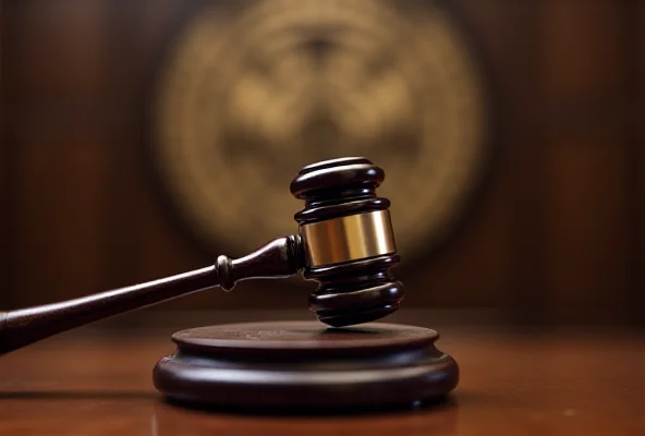 A gavel striking a sound block in front of a blurred image of the ICC logo, symbolizing legal proceedings and the debate surrounding the court's decisions.