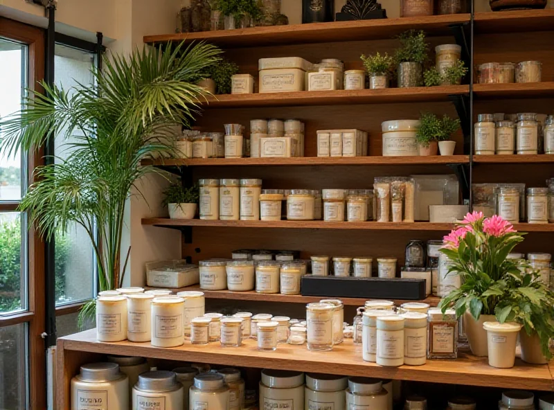 Interior of a candle shop with natural and earthy decorations