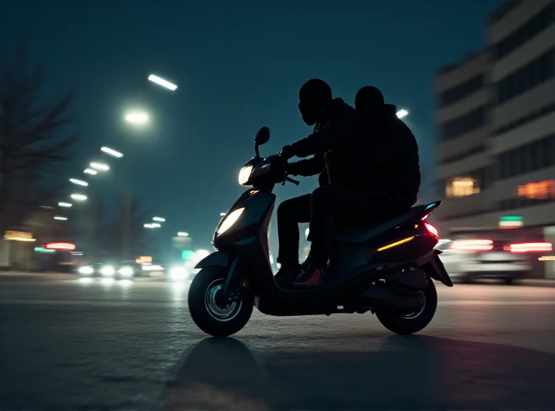 An e-scooter swerving dangerously on a road, with blurred background to indicate motion. 