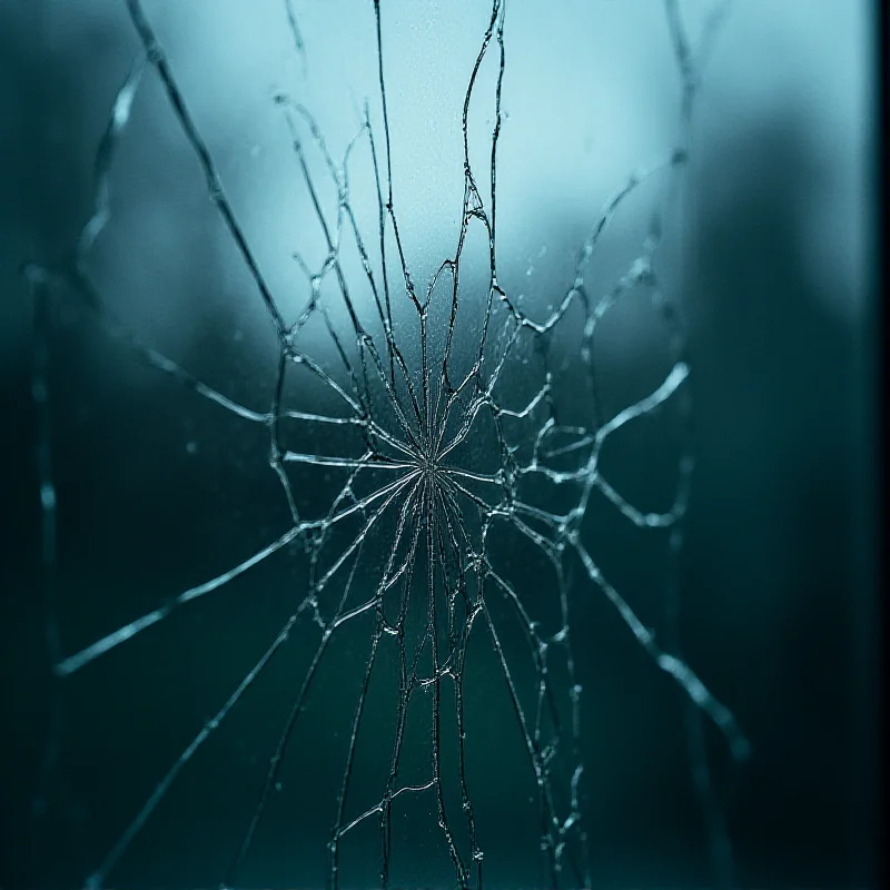 A close-up shot of cracked window glass, suggesting damage from antisocial behaviour.