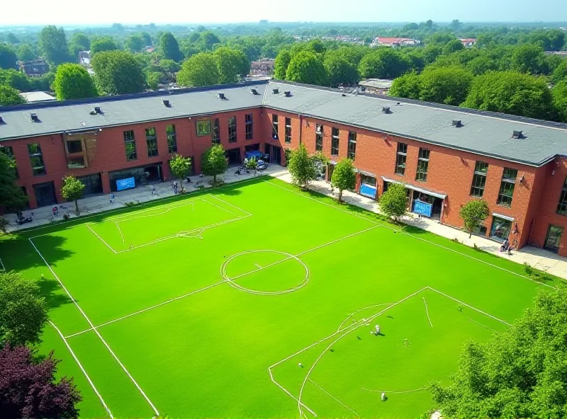 Aerial view of a typical Cambridgeshire secondary school on a sunny day.