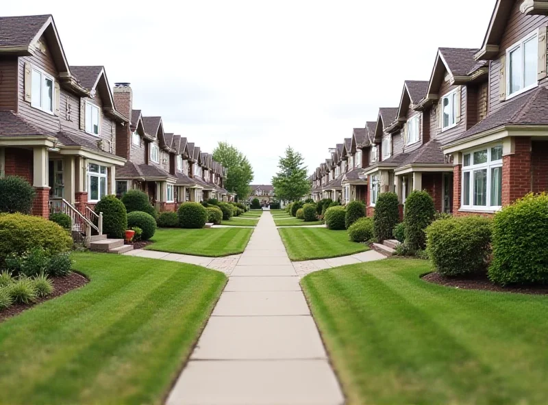 Rows of houses in a suburban neighborhood under a slightly cloudy sky