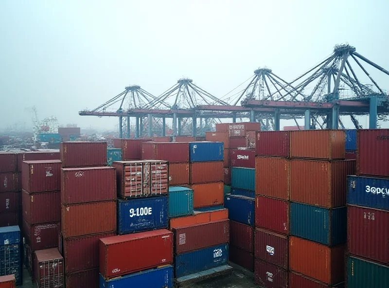 Containers at a busy port, symbolizing international trade and tariffs.