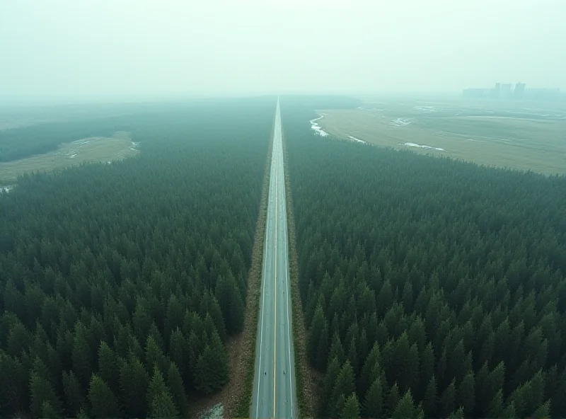 Aerial view of the US-Canada border with subtle drug trafficking visuals