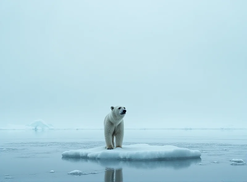 A polar bear standing on a shrinking ice floe in the Arctic.