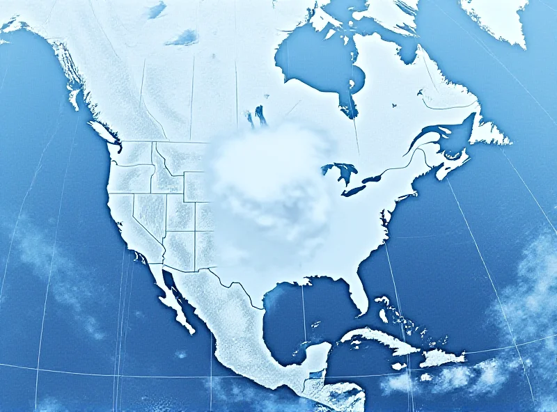A satellite image showing a polar vortex extending over North America, bringing blizzards and freezing temperatures.
