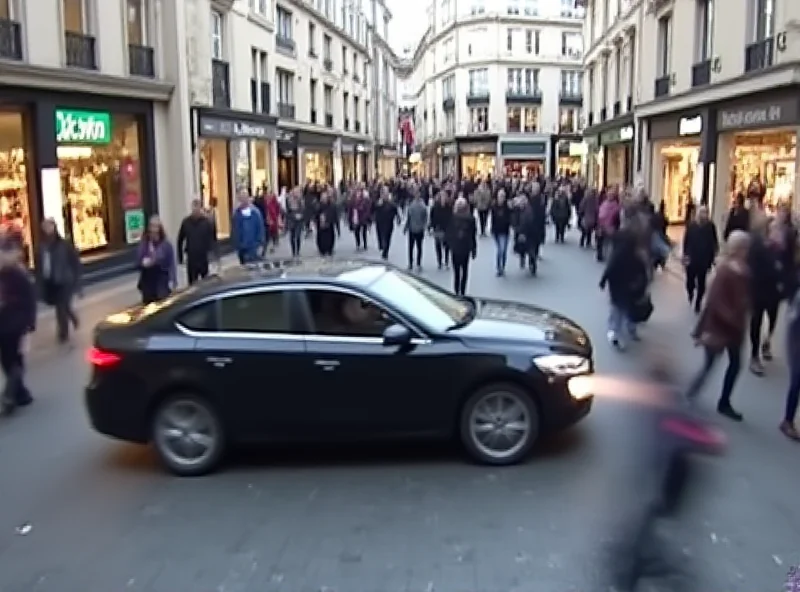 CCTV footage of a black car speeding through a pedestrian zone in Mannheim, Germany, moments before ramming into a crowd of people.