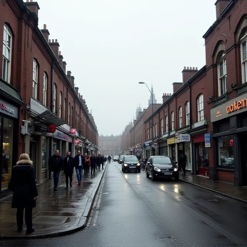 A street scene in Cardiff, with people walking and cars driving. The atmosphere is somber and reflective.