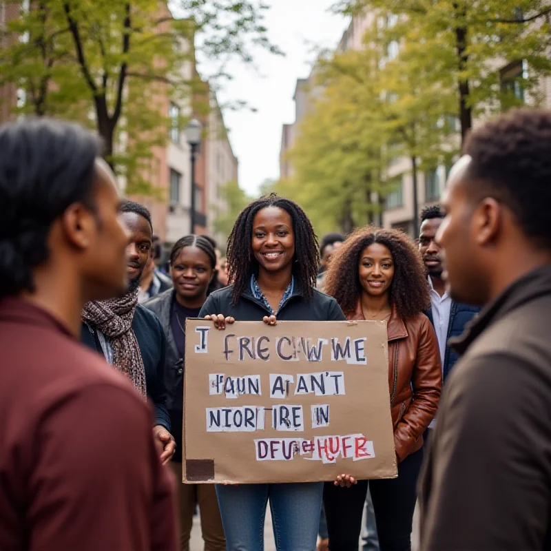 A diverse group of people standing together in a show of community support.