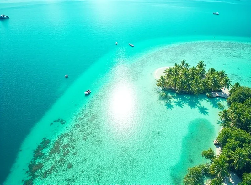 Aerial view of a tropical Caribbean island with white sand beaches and turquoise water.