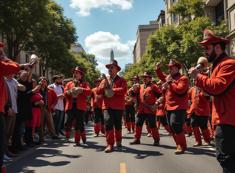 A vibrant street parade with a carnival group performing in Rio de Janeiro on Ash Wednesday.