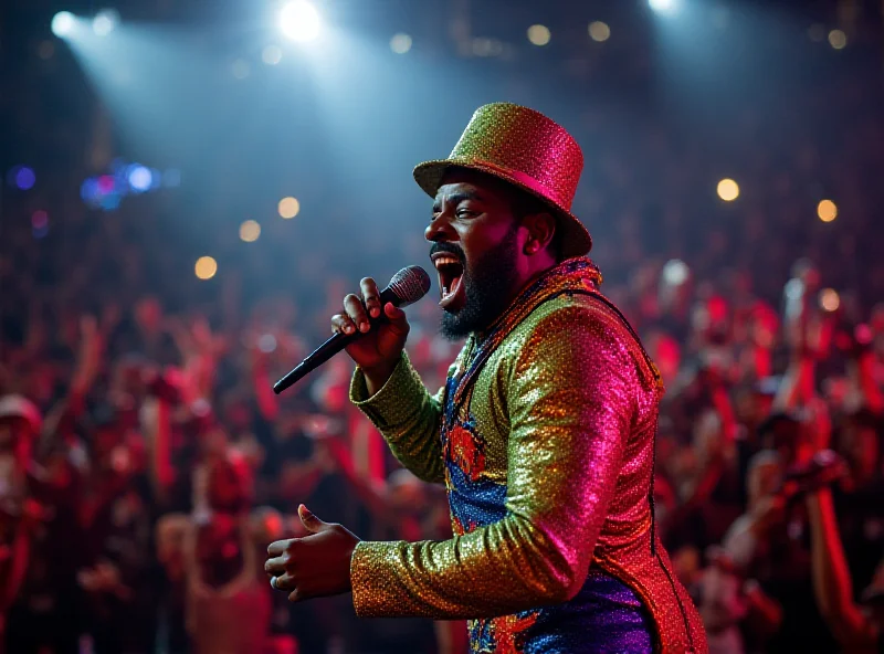 A vibrant photo of Neguinho da Beija-Flor singing with passion during a Samba performance.
