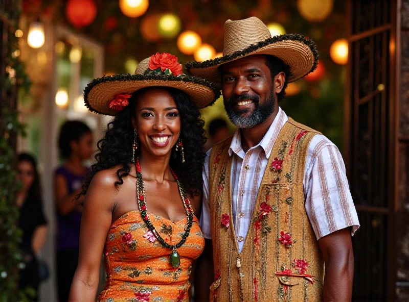 Flora Gil and Gilberto Gil smiling and greeting guests at the entrance of Camarote Expresso 2222 during the Salvador Carnival.