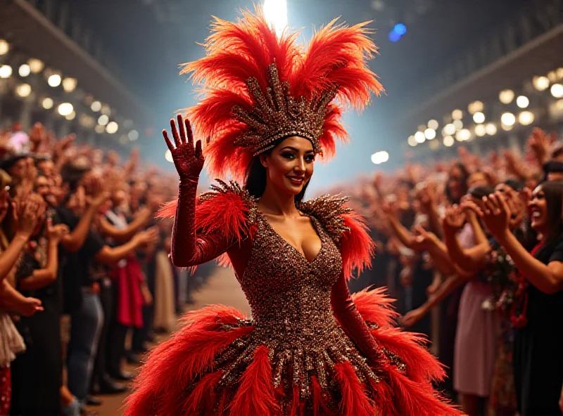 Elizabeth Ledesma Laker, new queen of the Carnival of Santa Cruz de Tenerife, wearing the fantasy costume 'Conexión', designed by Alexis Santana.