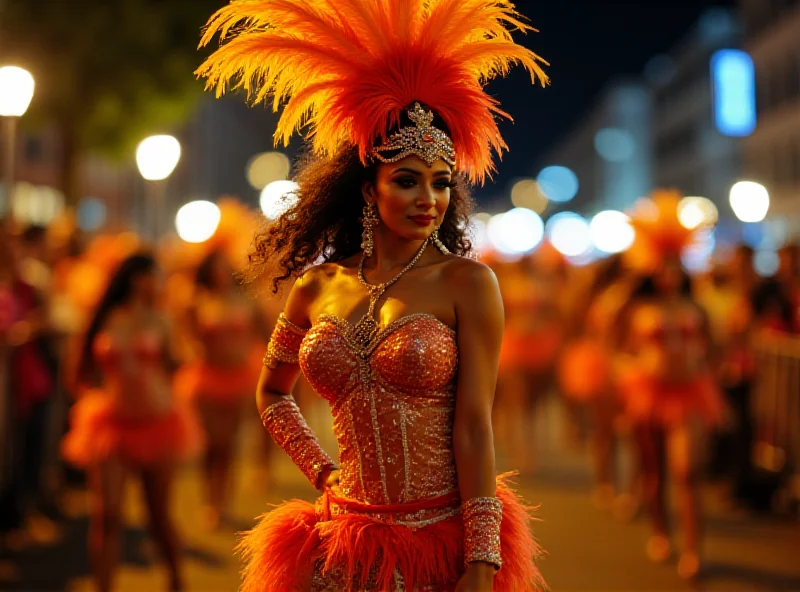 A vibrant samba dancer in Rio de Janeiro Carnival