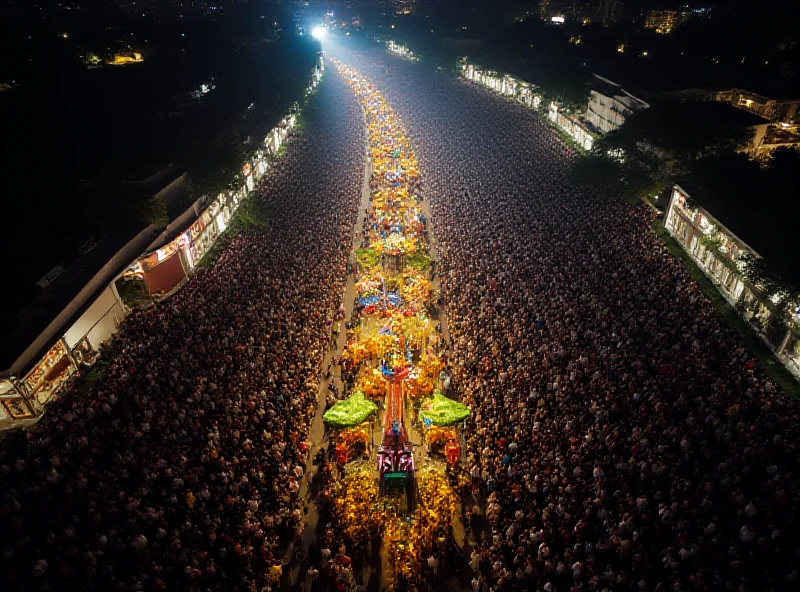 An aerial view of a Carnival parade in Rio de Janeiro at night, lit up with bright lights