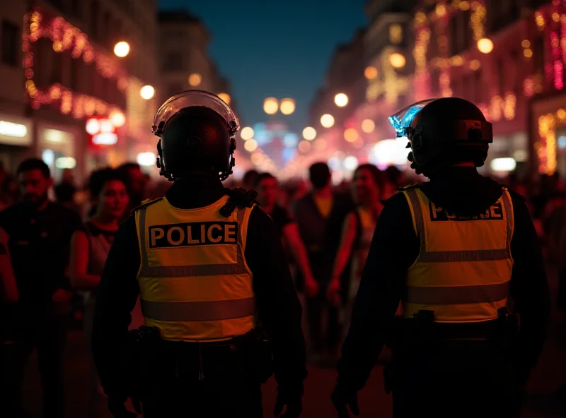 Police officers patrolling a crowded Carnival celebration.