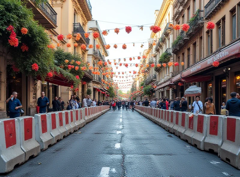 Concrete barriers blocking a street during Carnival.