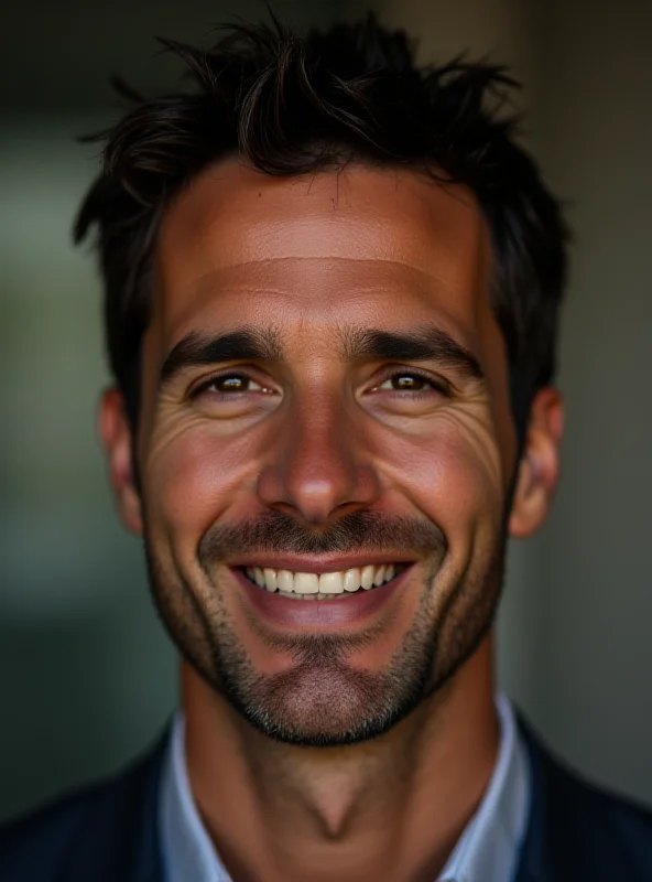 A portrait of a smiling Brazilian actor, Romulo Estrela, looking directly at the camera.