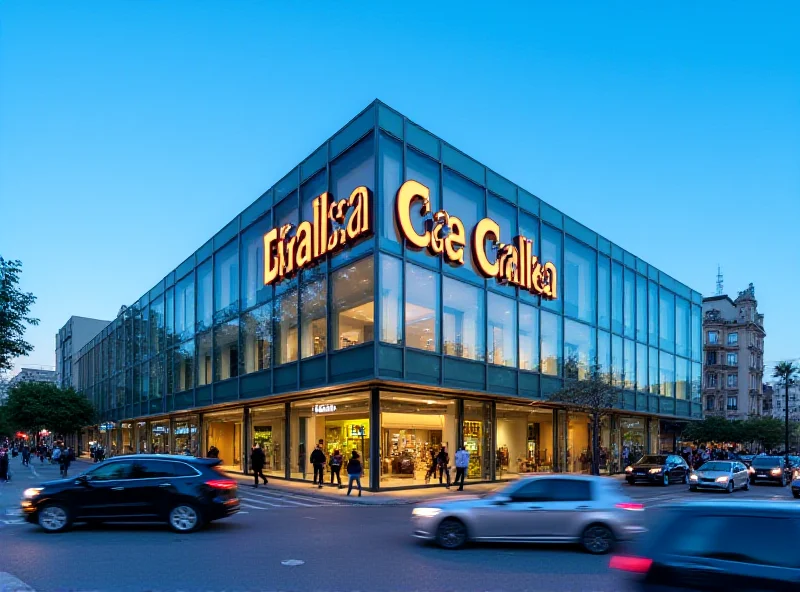 The La Caixa logo displayed prominently on a modern building in Barcelona, Spain.