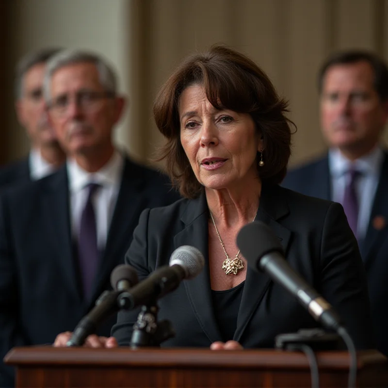 Yolanda Díaz speaking at a press conference. She is standing behind a podium with microphones. There are other people behind her blurred in the background.