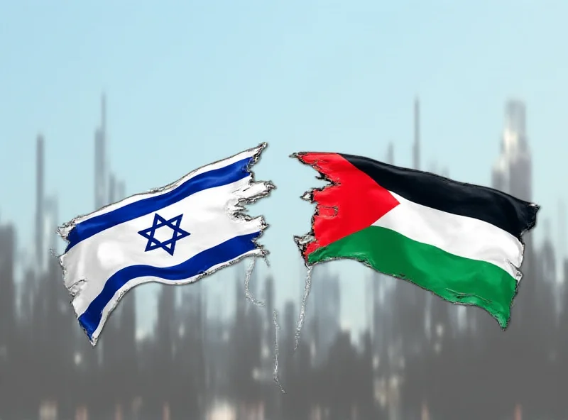 Image of Israeli and Palestinian flags intertwined, symbolizing the conflict.