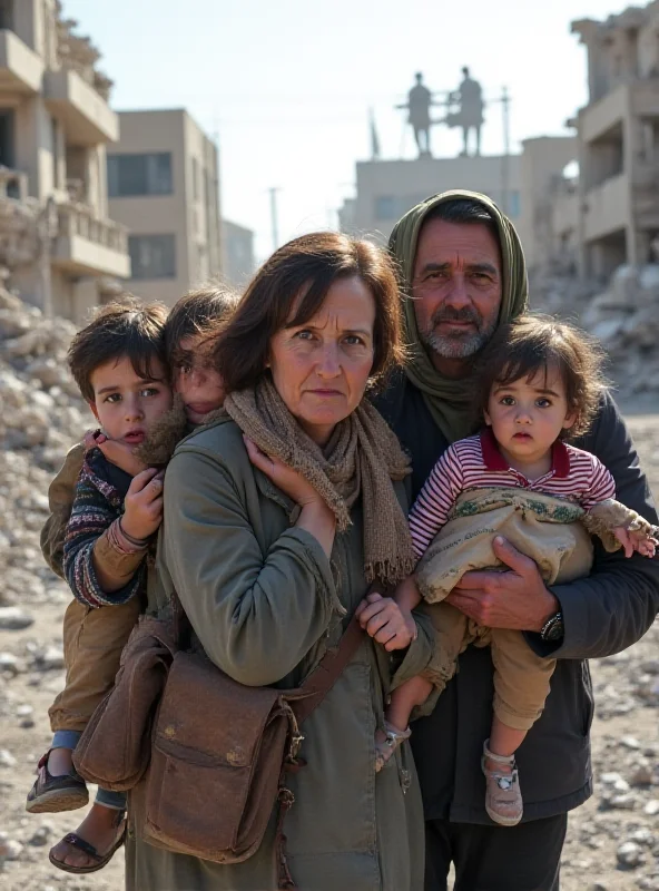 Image of a Palestinian family displaced from their home in Jenin, carrying their belongings.