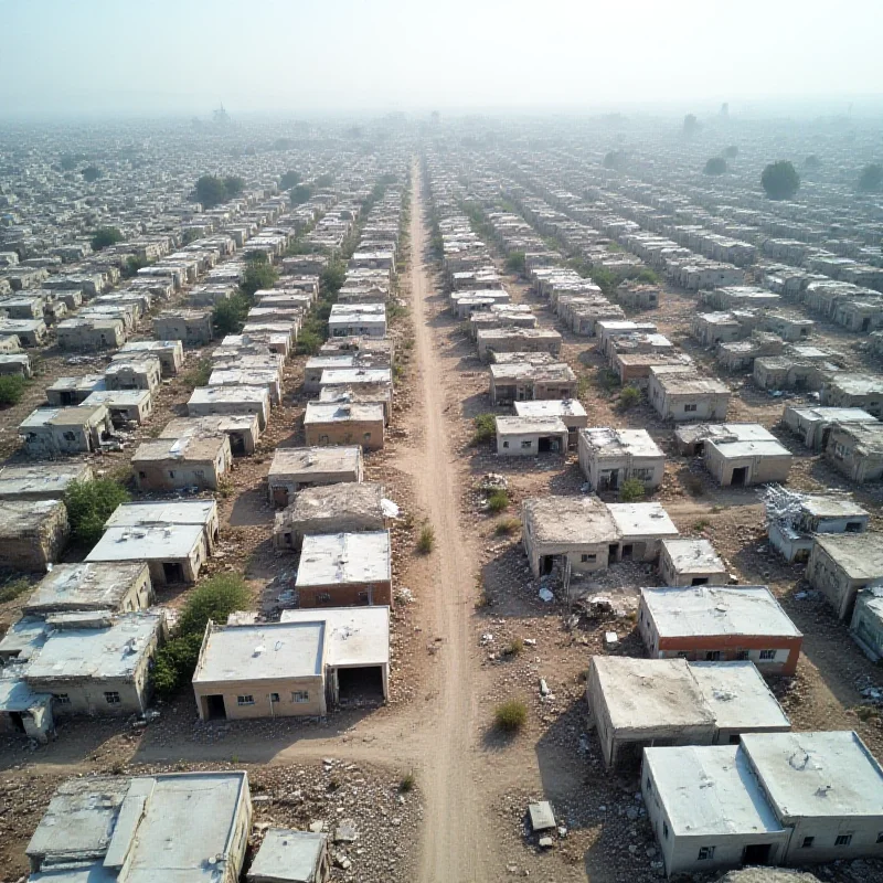 A panoramic view of the Jenin refugee camp, showing damaged buildings and displaced people.