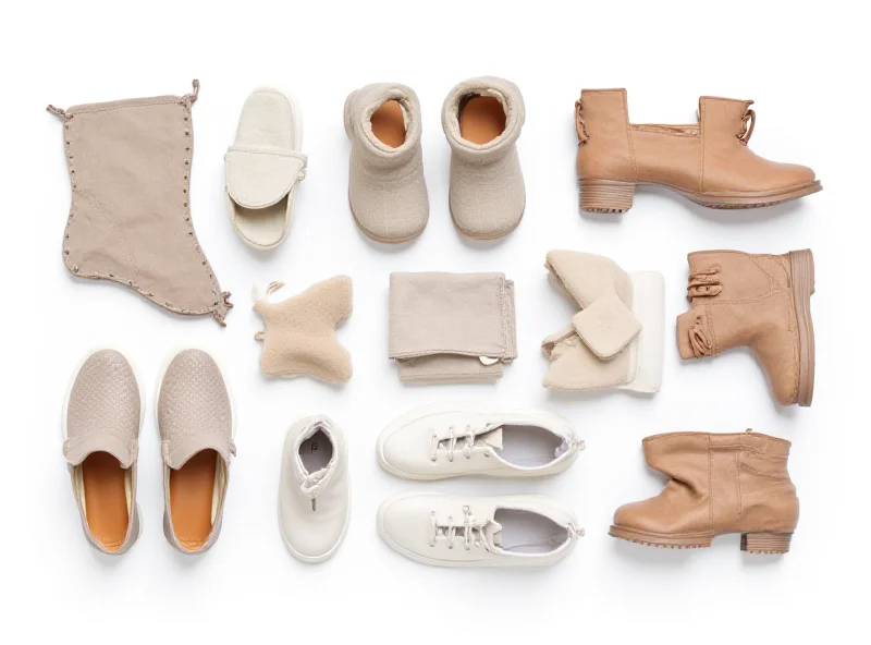 Group of highly rated shoes, including sneakers, sandals, and boots, arranged on a white background. The shoes are in various colors and styles, showcasing their comfort and versatility.