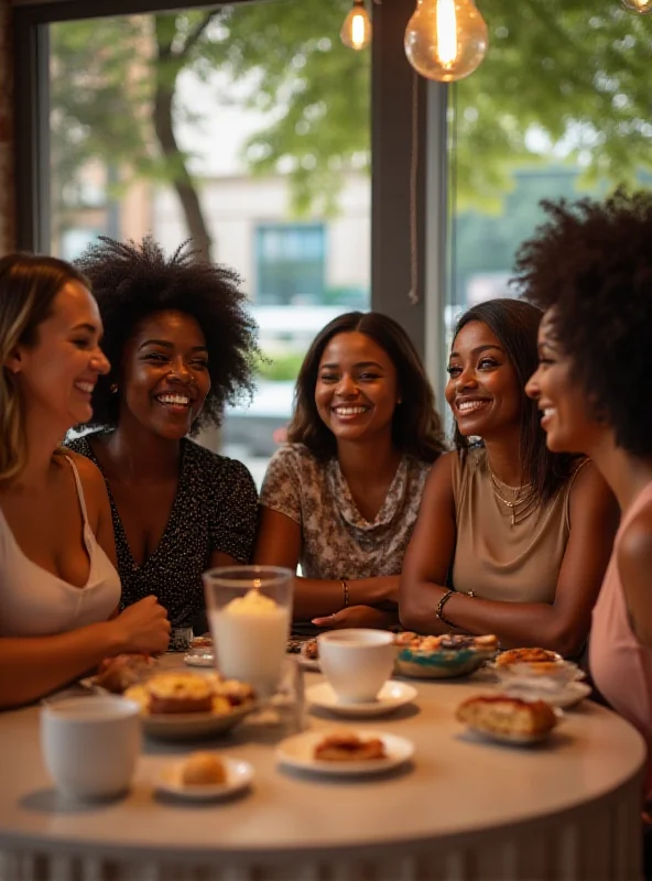 A diverse group of women laughing and supporting each other.