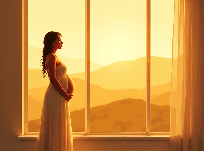 Illustration of a pregnant woman looking thoughtfully out a window.