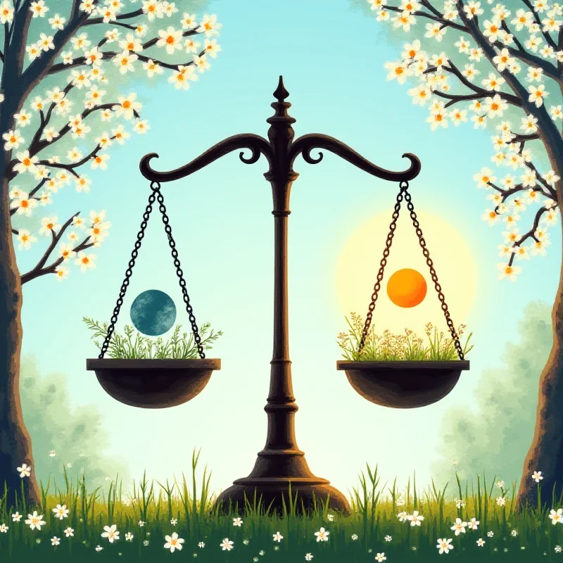 Illustration of the Spring Equinox, showing balance between day and night.