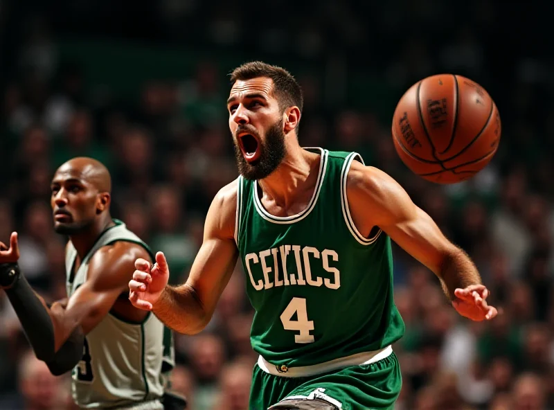 Celtics players on the court during a game.