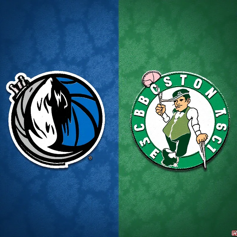 Dallas Mavericks and Boston Celtics logos side-by-side.