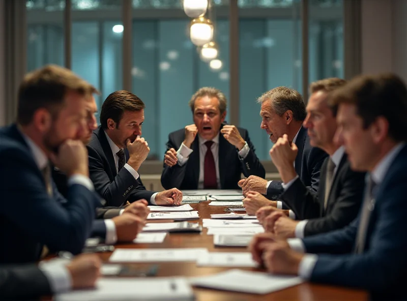 Image of a tense board meeting with people arguing.