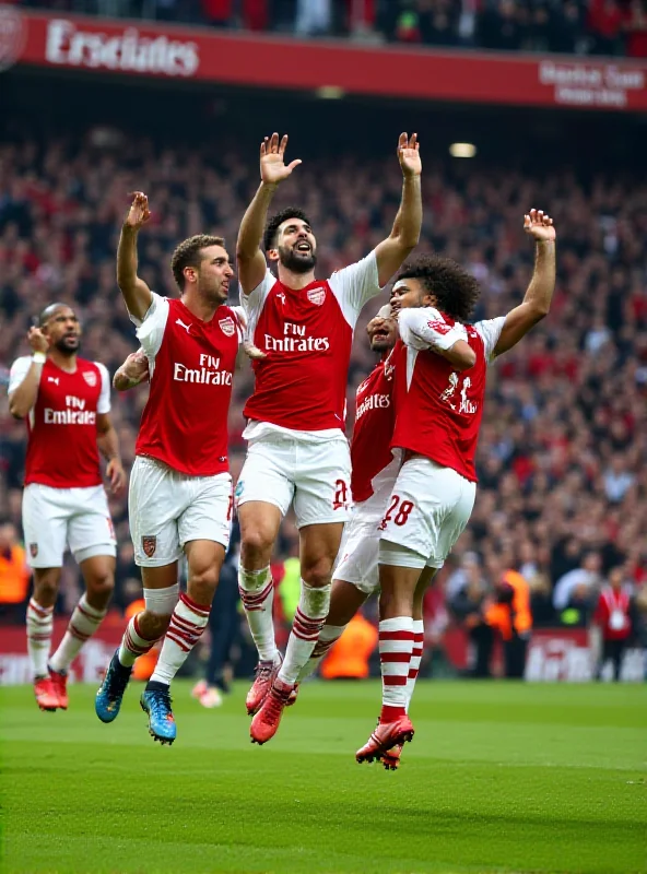 Arsenal players celebrating a goal in a Champions League match