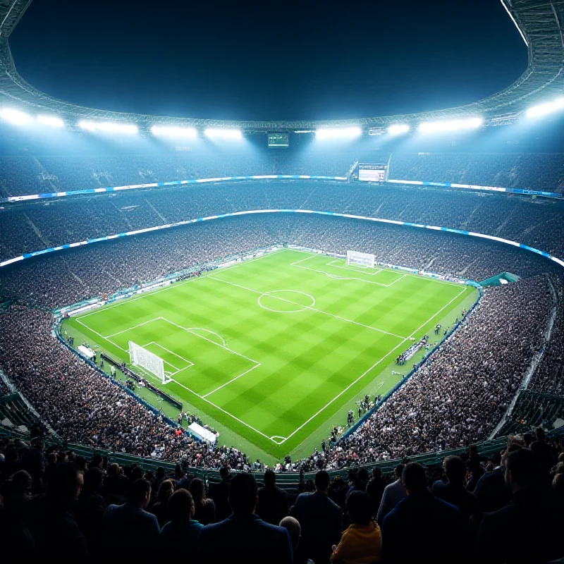 Aerial view of a soccer stadium filled with fans during a Champions League match