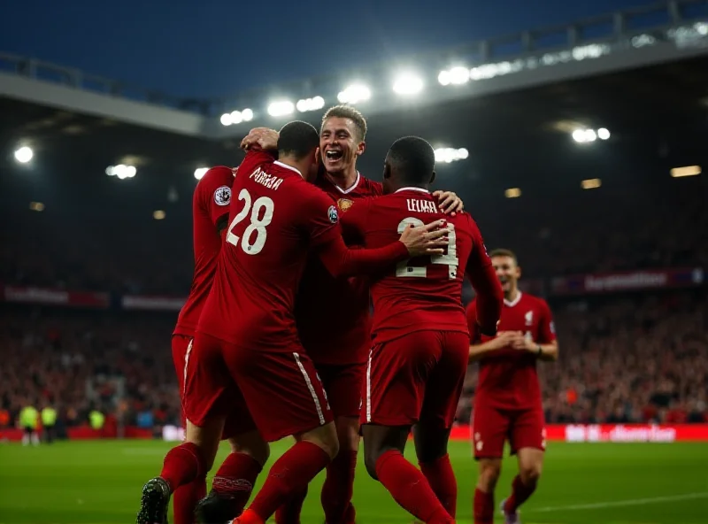 Liverpool players celebrating a late goal