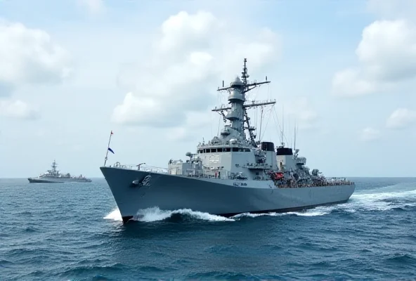 The HMS Somerset frigate sailing in the English Channel, with a Russian warship visible in the distance.