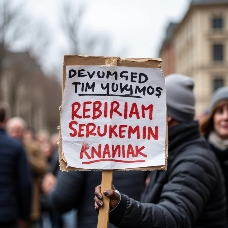 Image of a protest sign calling for the resignation of the Prime Minister of Serbia.