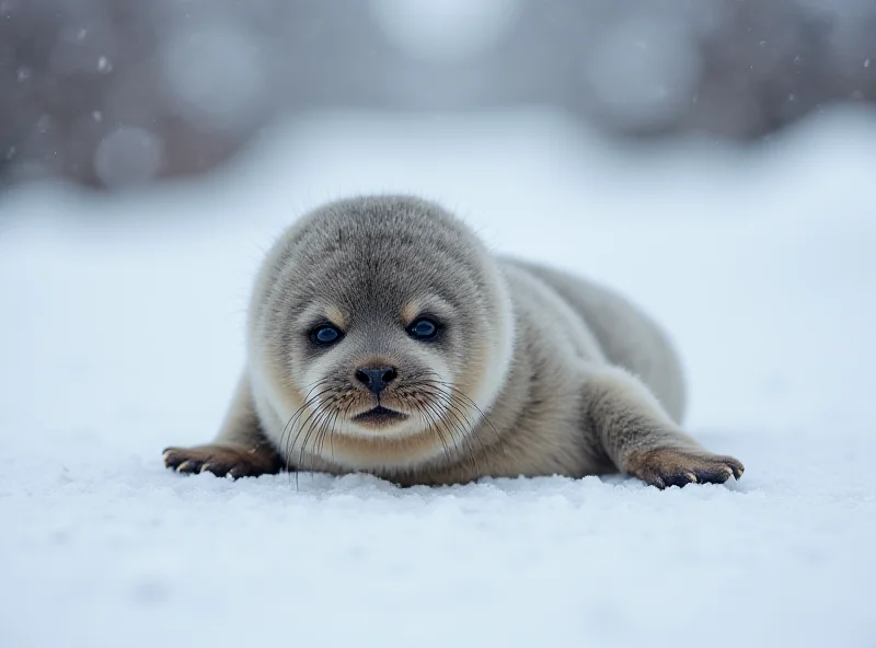 A baby seal lying on a snowy street.