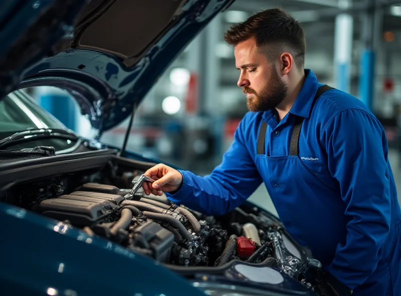 A mechanic working on the engine of a hybrid car.