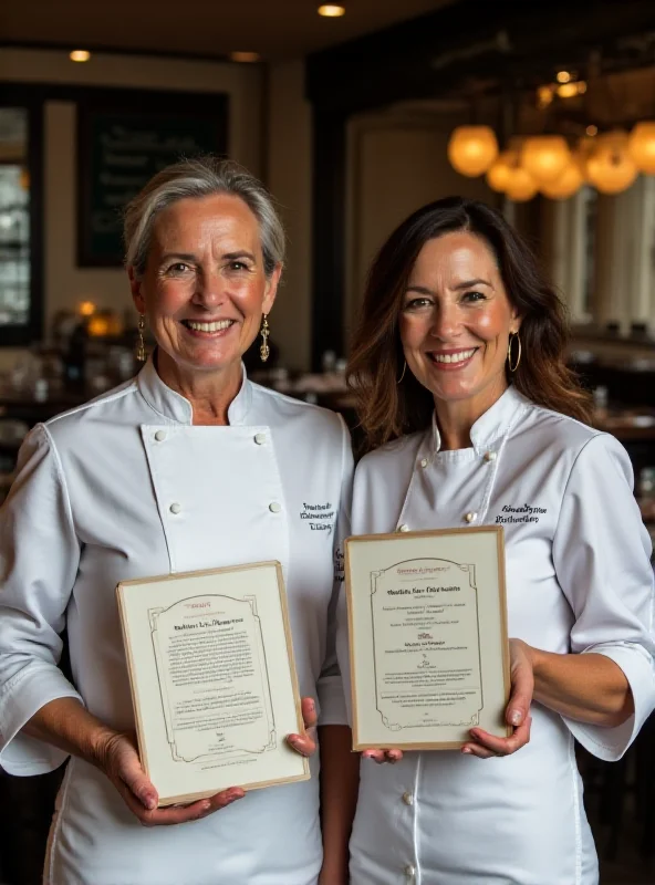 Marlene Vieira and Rita Magro, two smiling Portuguese chefs in their chef's whites, holding their Michelin star awards.