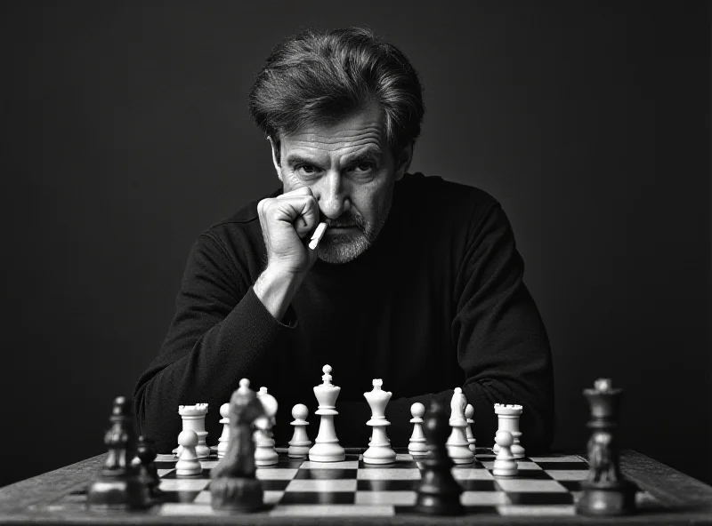 Boris Spassky sitting at a chessboard, deep in thought, with a cigarette in his mouth