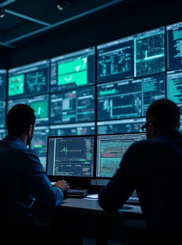 A close-up shot of a Chilean power grid control room, showing engineers working diligently at their consoles, monitoring data and troubleshooting the system.